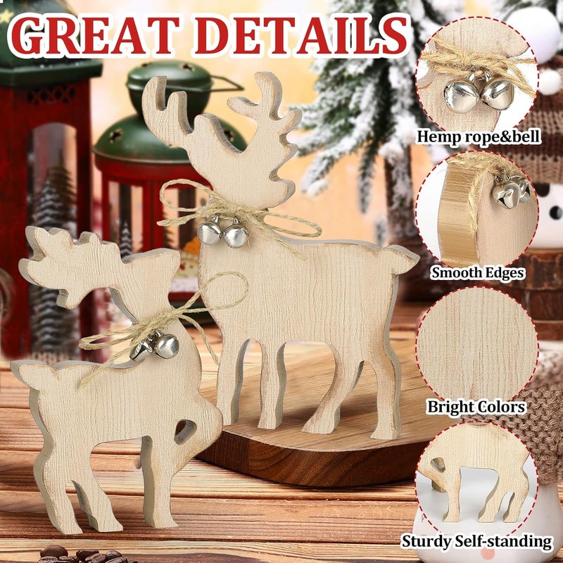 COCHIE Cute Christmas Tiered Tray Decor Indoor, Wooden Reindeer Christmas Tabletop Decorations and Xmas Tree Centerpiece, Reindeer Sign Standing Elk Decor for Home Party Decorations (Brown) - Image 3